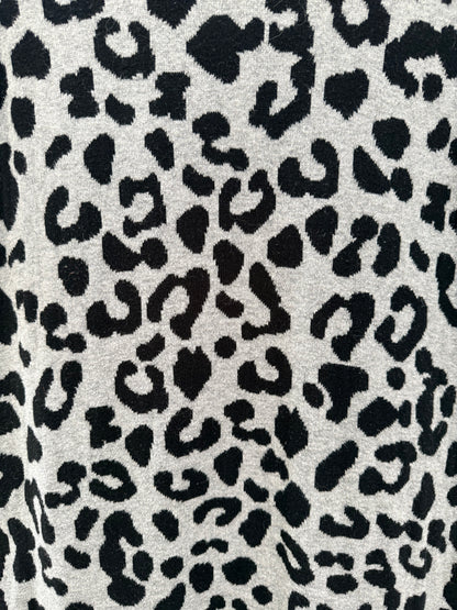 SYLVESTER Grey Black Leopard Print Midi Knit Dress, Size M