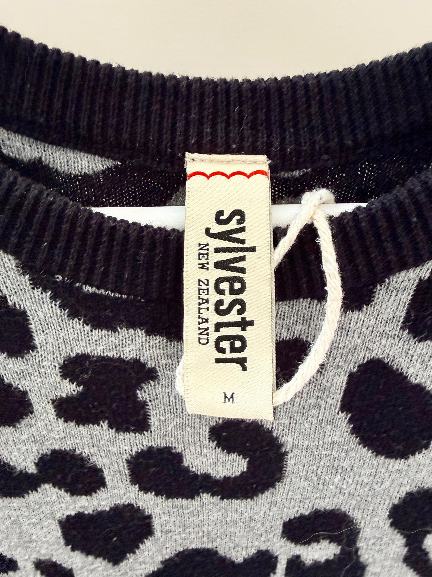 SYLVESTER Grey Black Leopard Print Midi Knit Dress, Size M