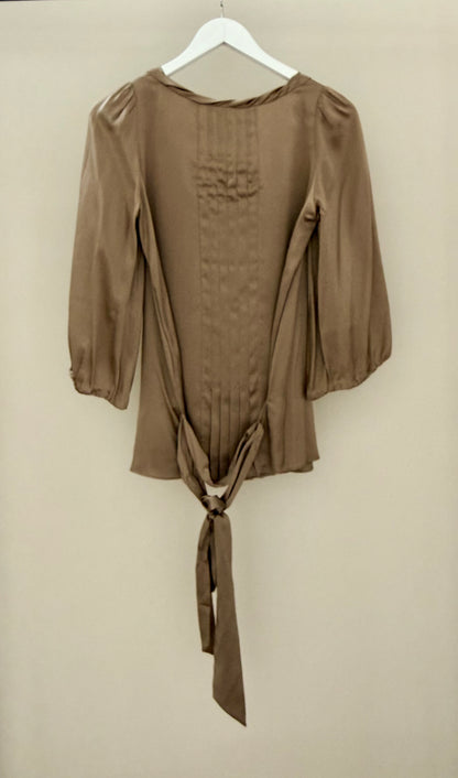Ted Baker Brown/Gold Blouse - 100% Silk (Size 1/S-M)