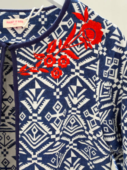 PAINT IT RED - Blue/White Cropped Jacket, Size M