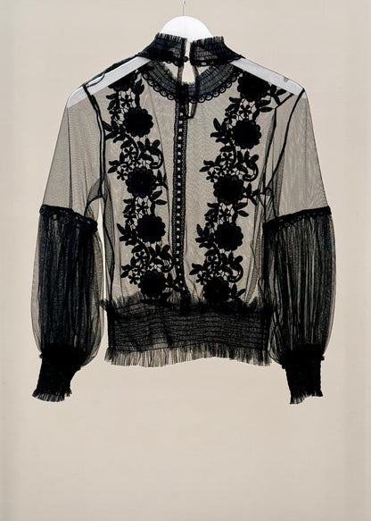 MIRROU Sheer Black Top, Size M