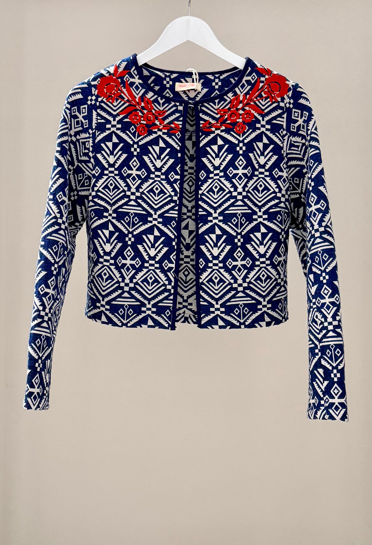 PAINT IT RED - Blue/White Cropped Jacket, Size M