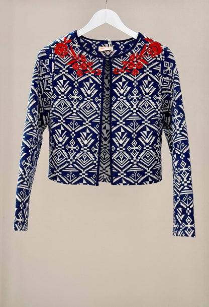 PAINT IT RED - Blue/White Cropped Jacket, Size M