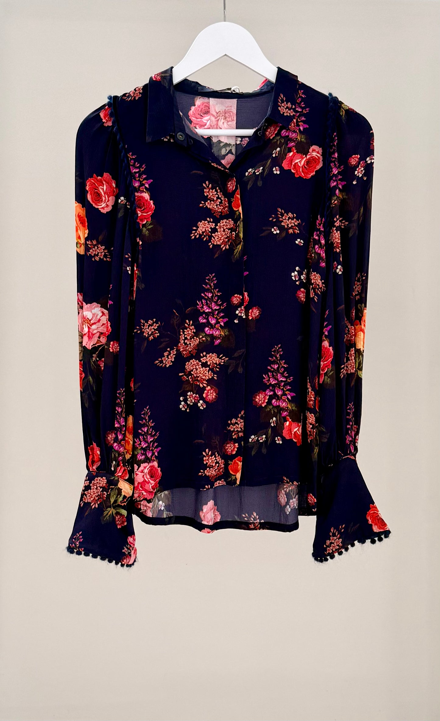 MOTHER OF PEARL Long Sleeve Blue Floral Shirt, Fits S-M