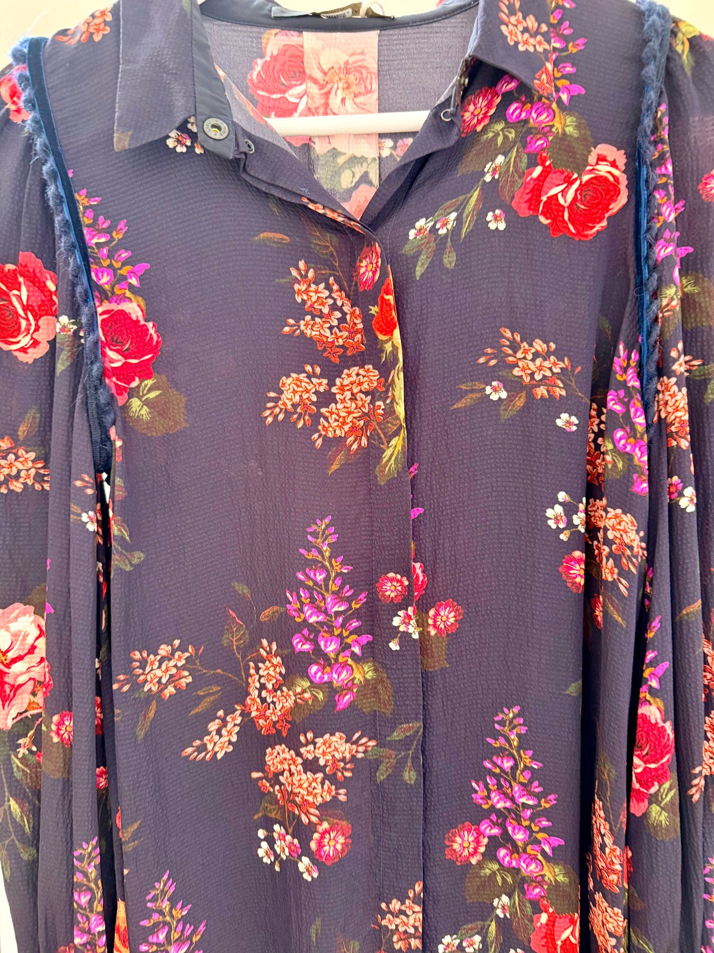 MOTHER OF PEARL Long Sleeve Blue Floral Shirt, Fits S-M