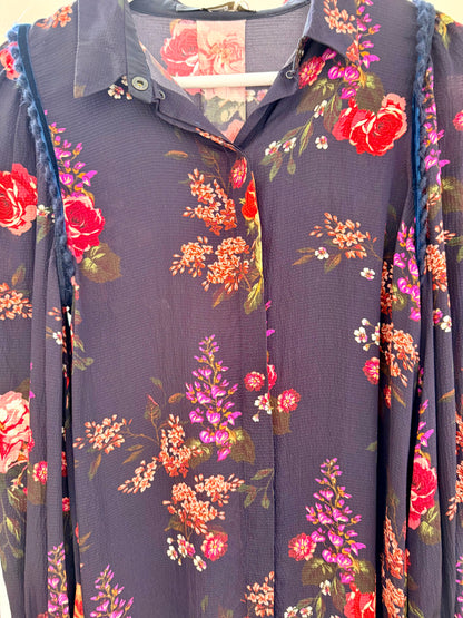 MOTHER OF PEARL Long Sleeve Blue Floral Shirt, Fits S-M