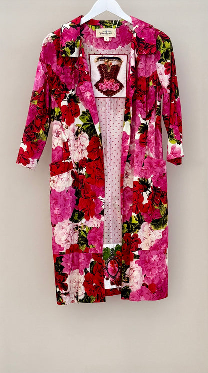 TRELISE COOPER Pink Floral Knee Length Coat, Size 6