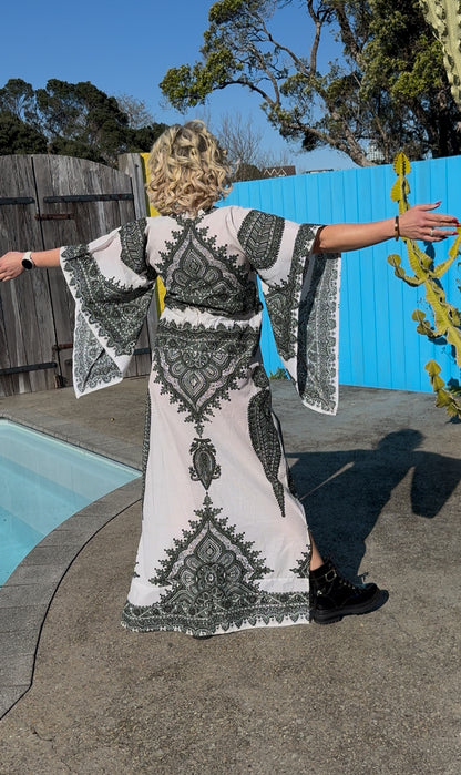 White/Green Maxi Dress (No Label)