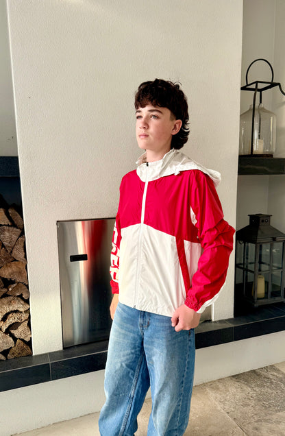 HUFFER Red/White Rain Jacket, Size 8