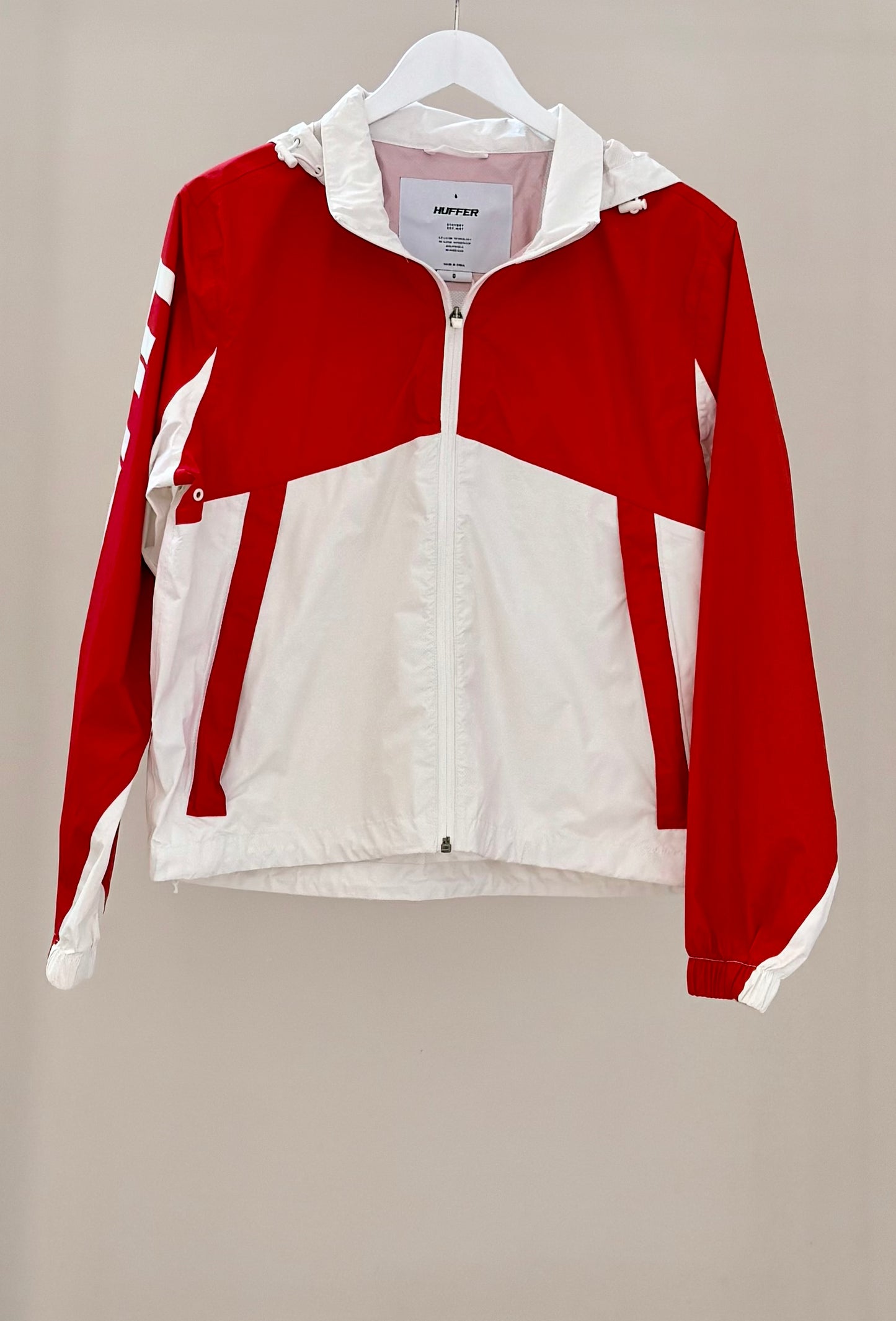 HUFFER Red/White Rain Jacket, Size 8