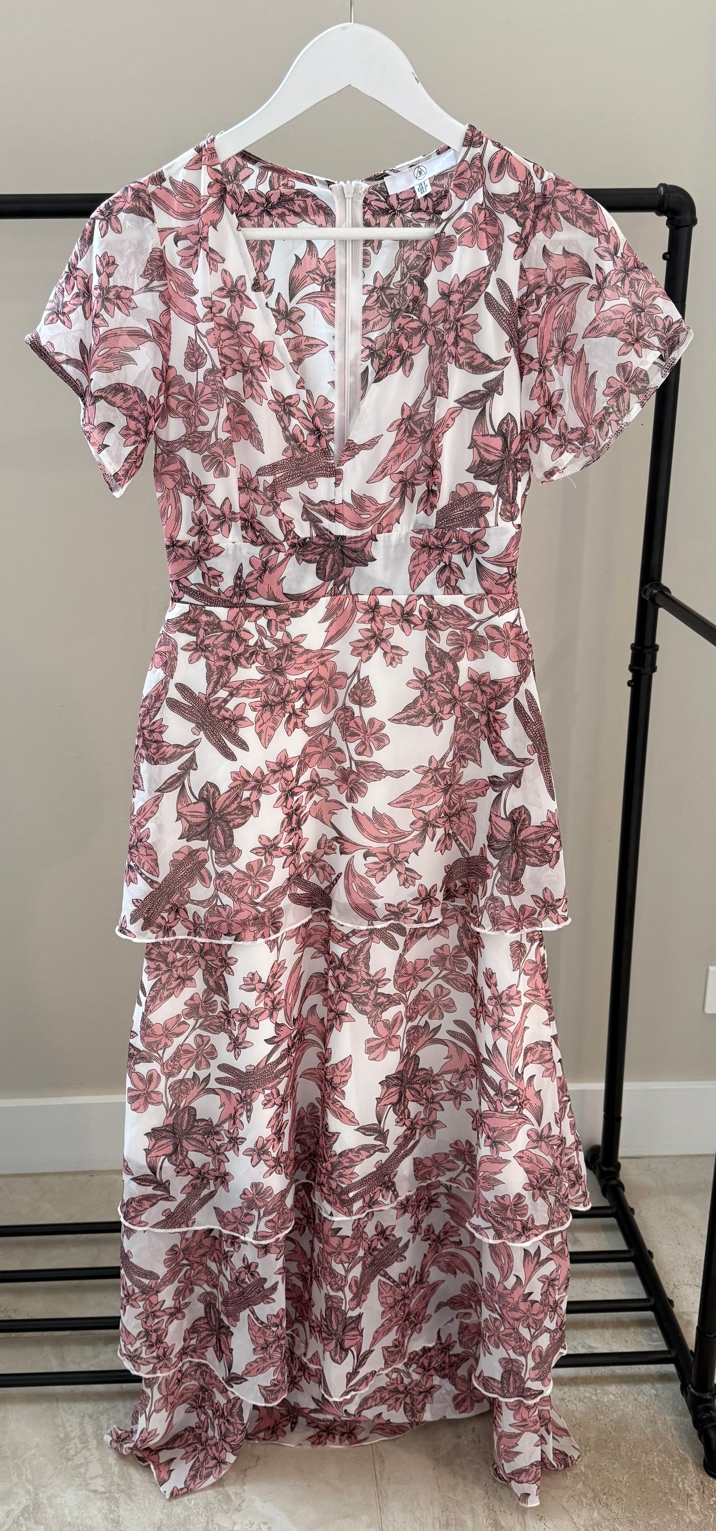 M LABEL White/Pink Floral Maxi Dress