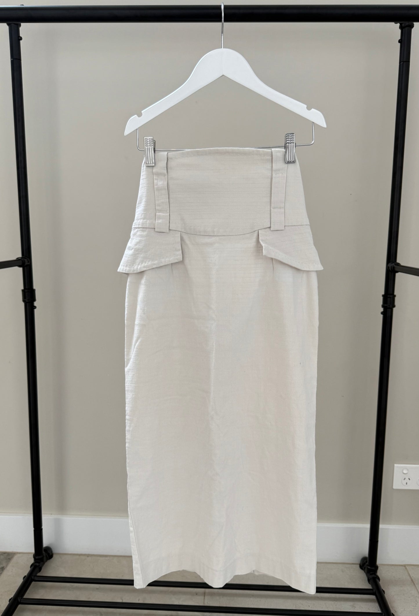 CUE Tan Pencil Tailored Midi Skirt