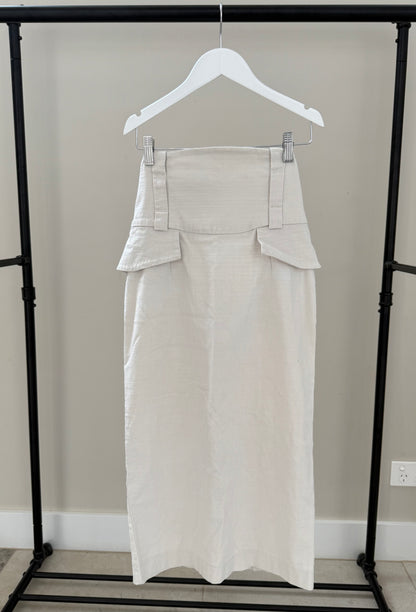 CUE Tan Pencil Tailored Midi Skirt