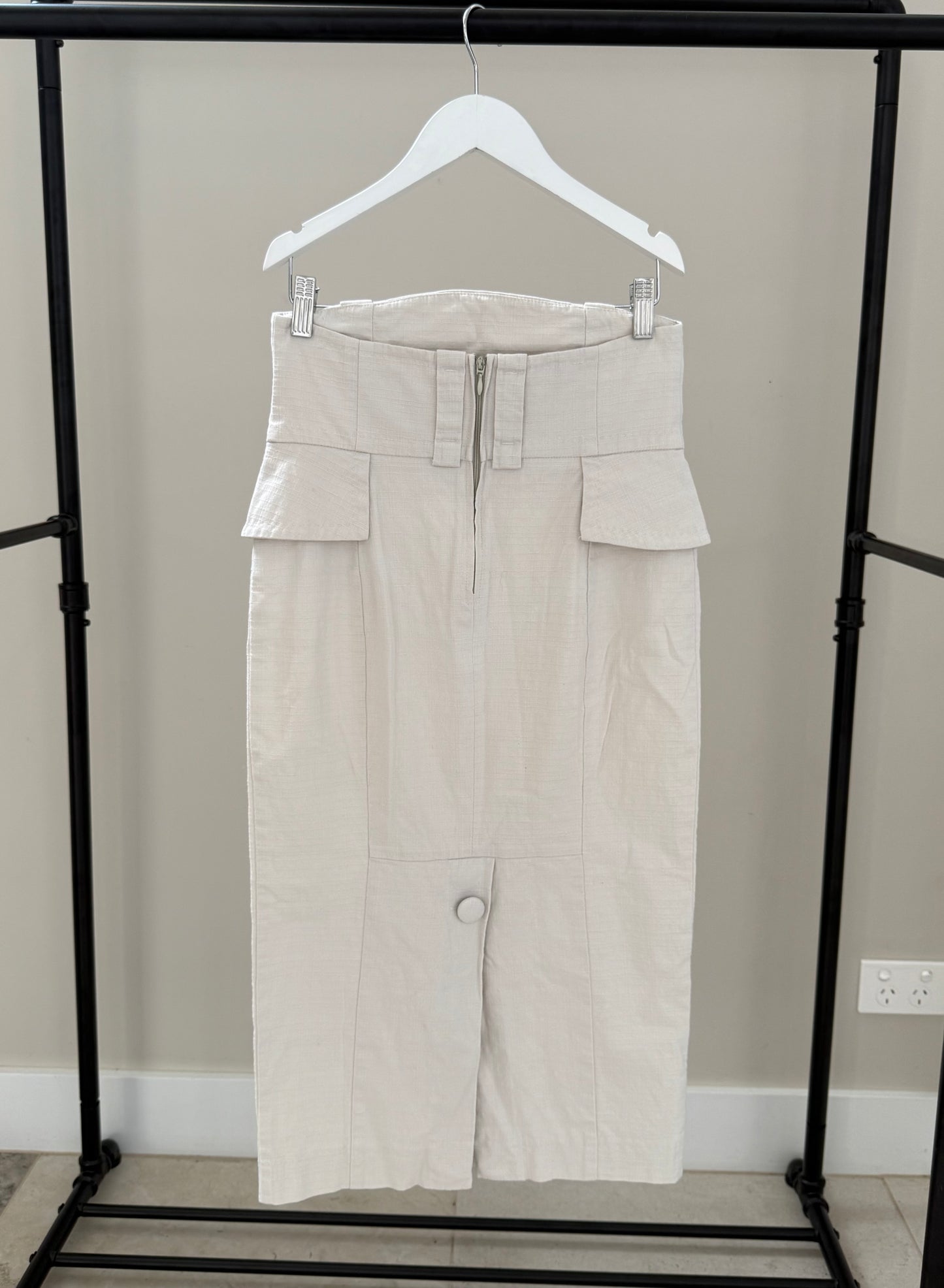 CUE Tan Pencil Tailored Midi Skirt