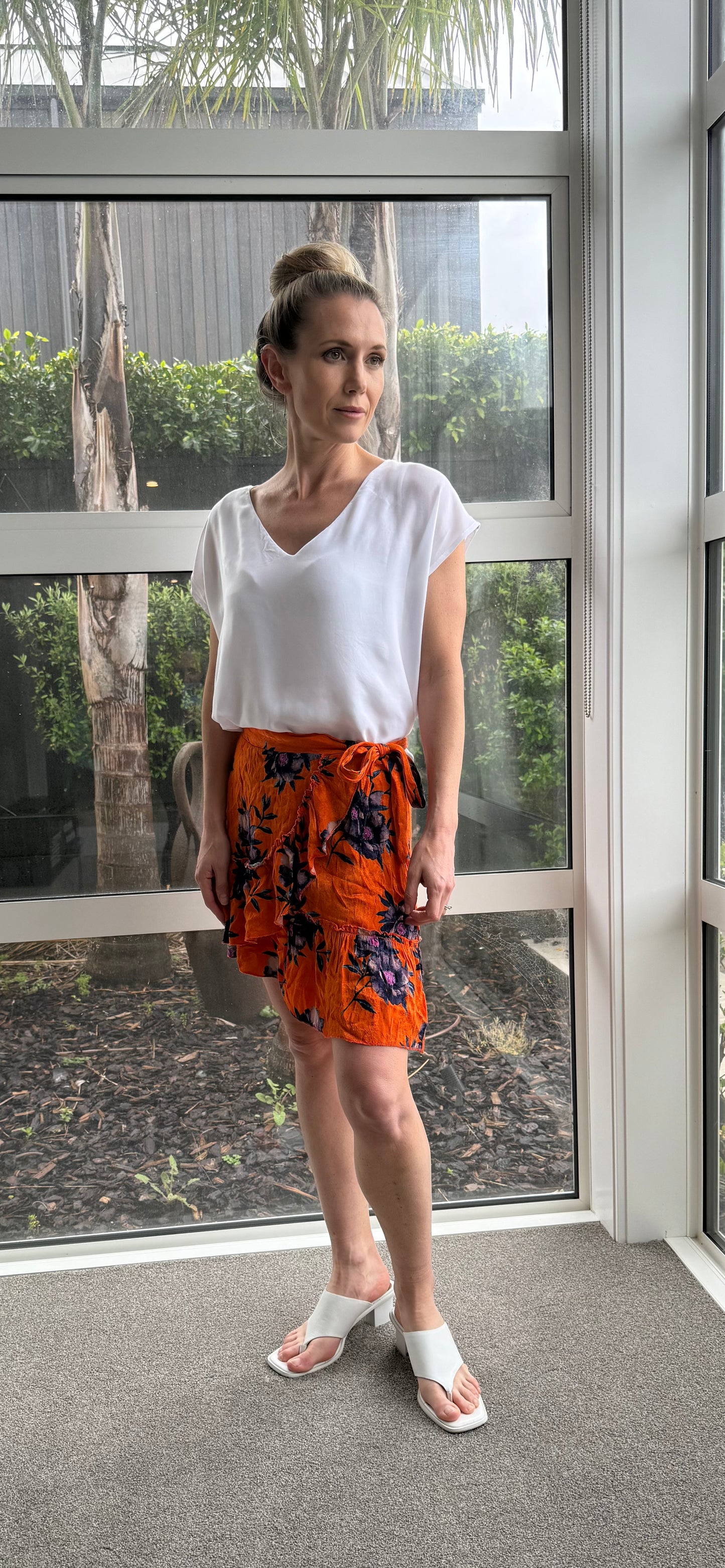 RIVER ISLAND Orange Floral Mini Skirt