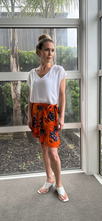 RIVER ISLAND Orange Floral Mini Skirt