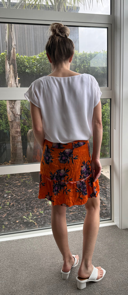 RIVER ISLAND Orange Floral Mini Skirt