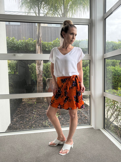 RIVER ISLAND Orange Floral Mini Skirt