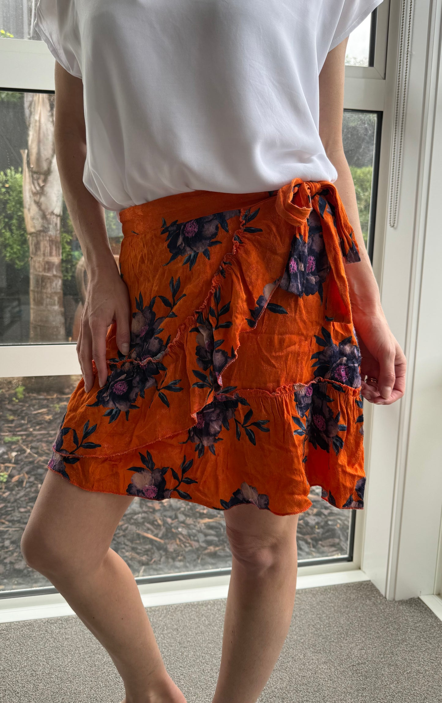 RIVER ISLAND Orange Floral Mini Skirt
