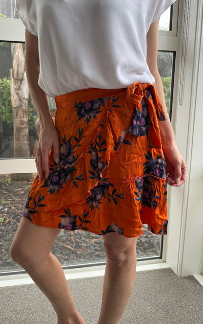 RIVER ISLAND Orange Floral Mini Skirt