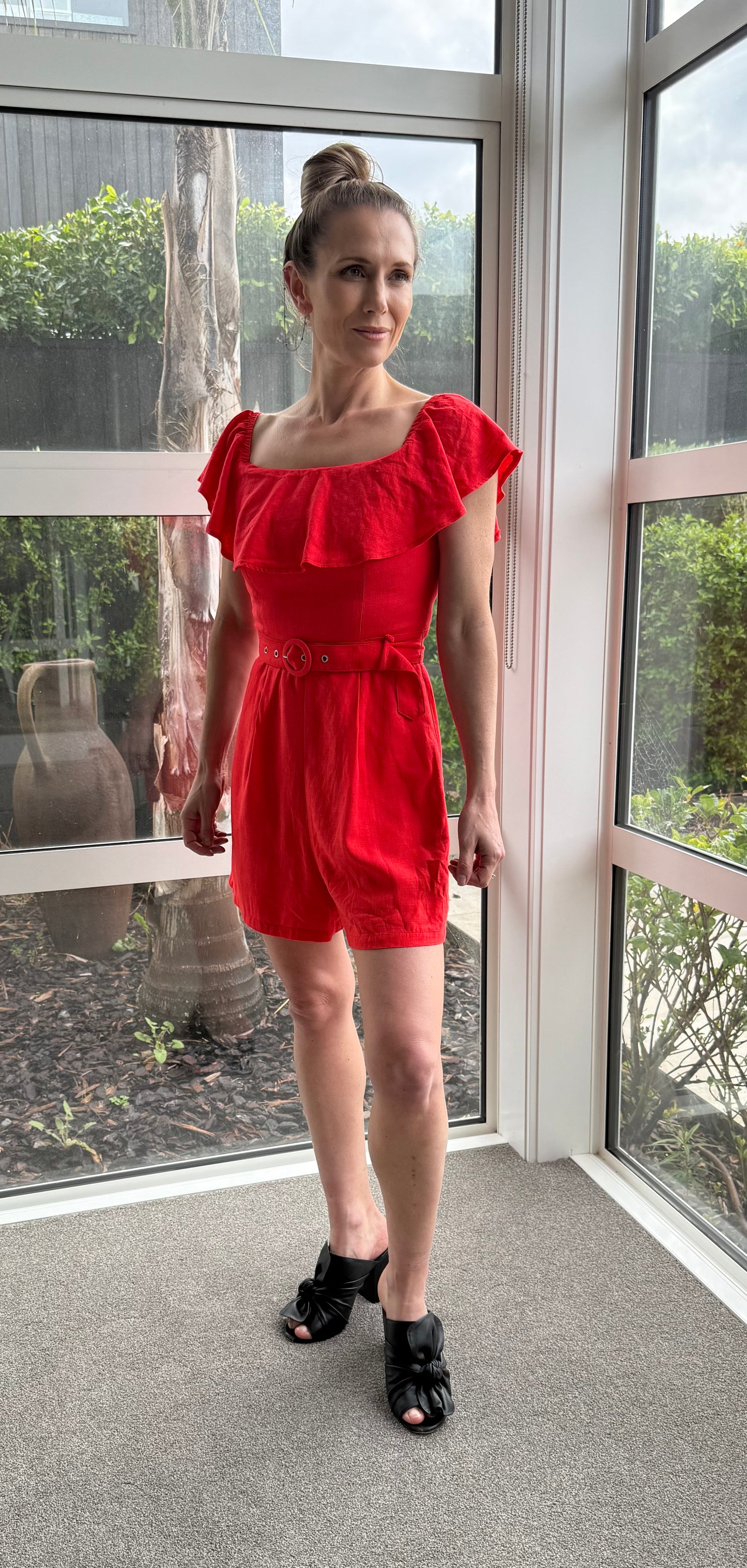 DOTTI Red Linen Blended Playsuit