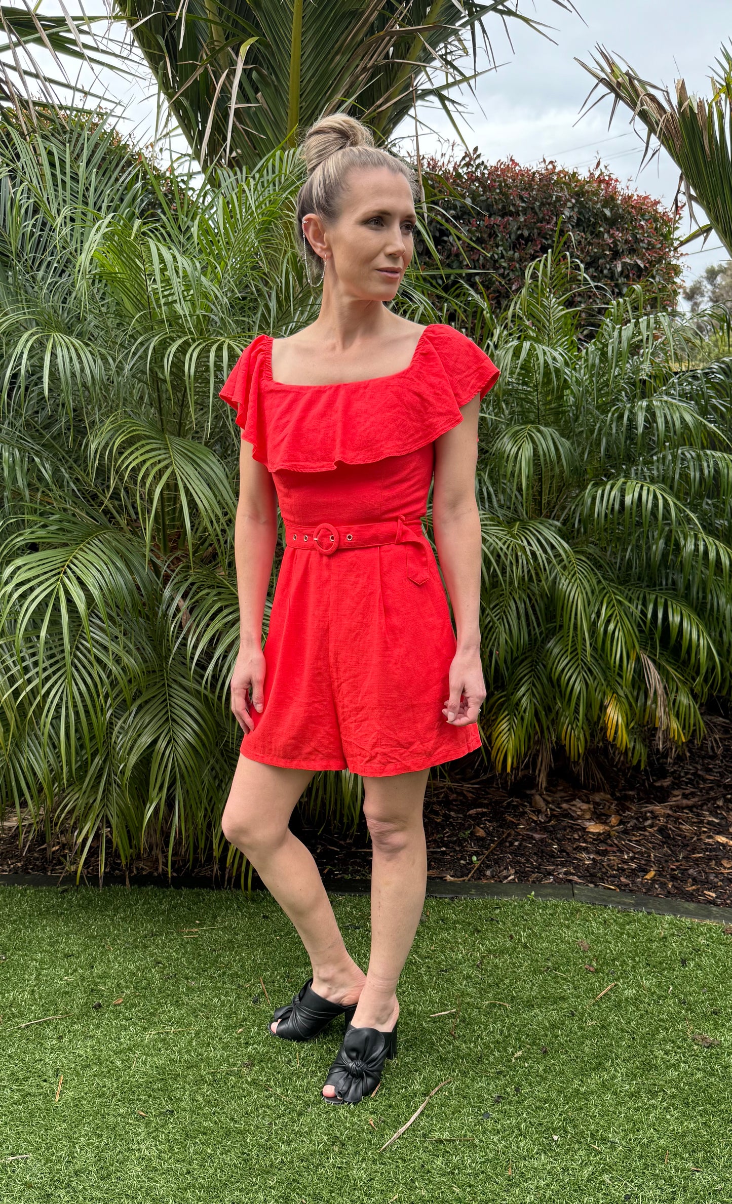 DOTTI Red Linen Blended Playsuit
