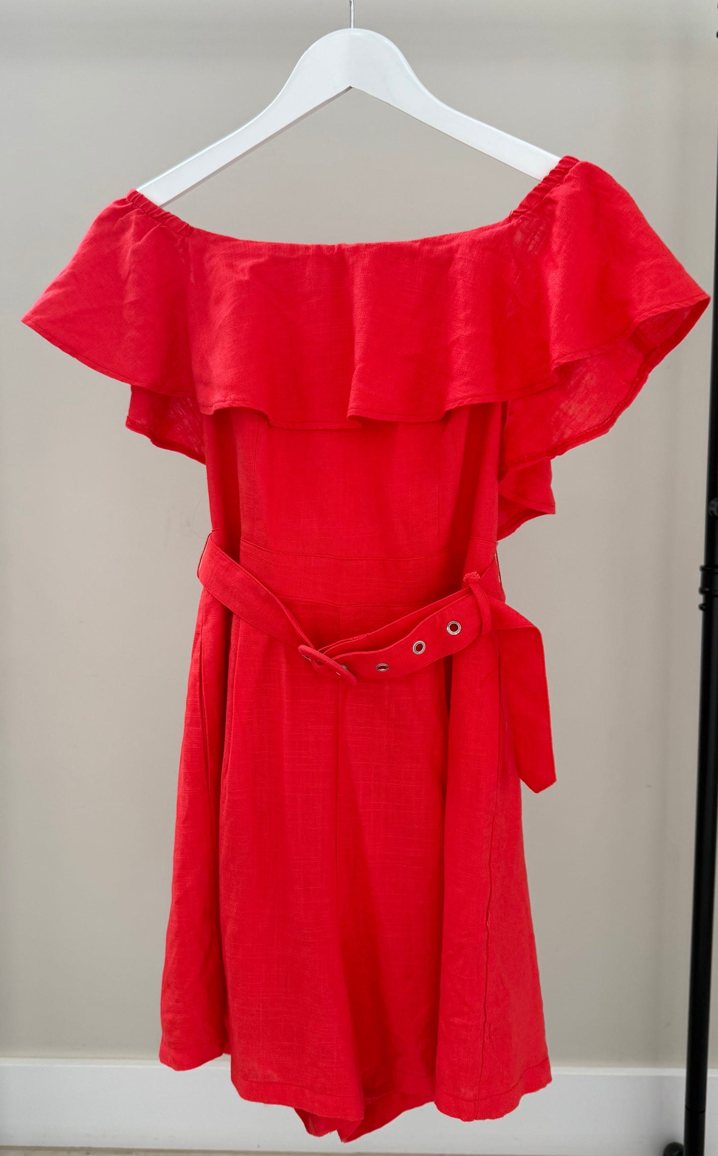 DOTTI Red Linen Blended Playsuit