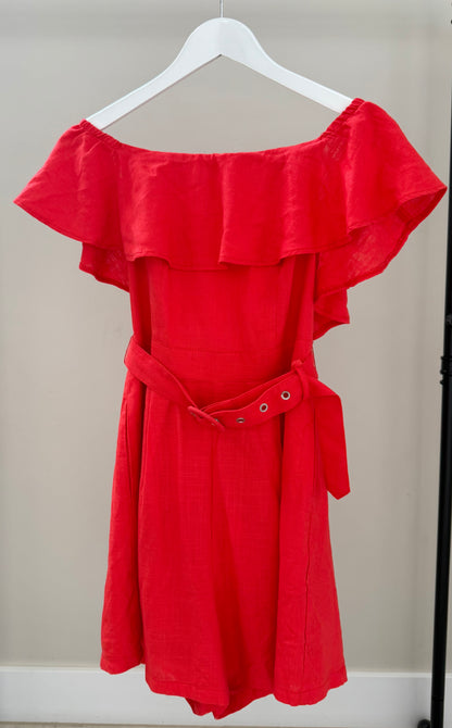 DOTTI Red Linen Blended Playsuit
