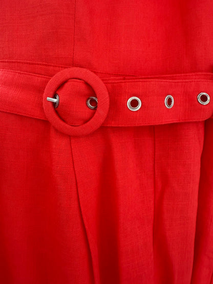DOTTI Red Linen Blended Playsuit