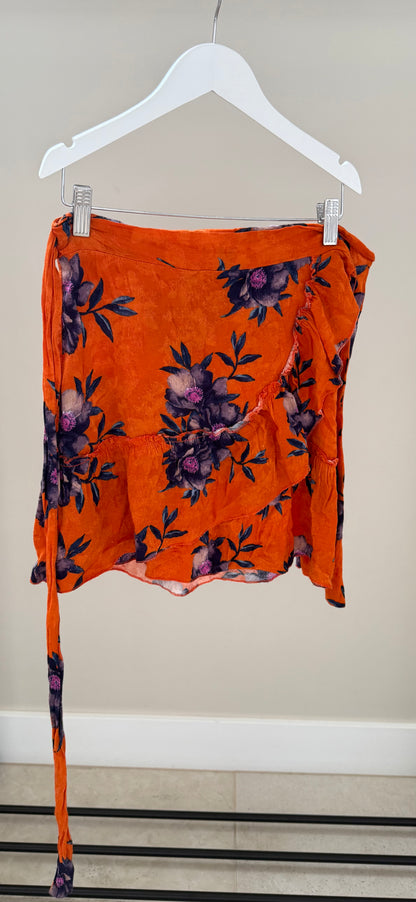 RIVER ISLAND Orange Floral Mini Skirt