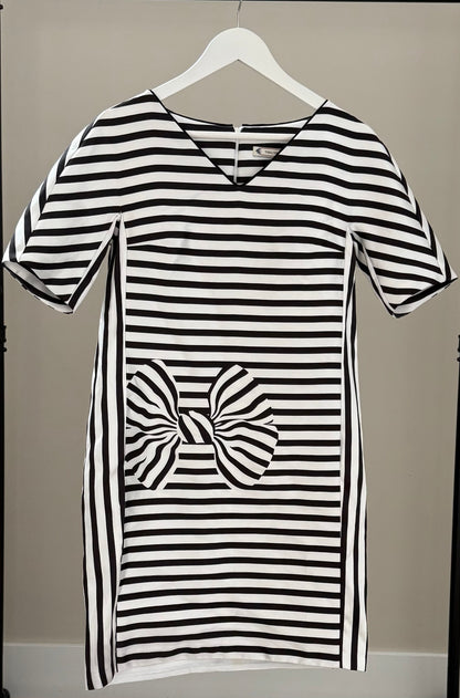 TRELISE COOPER Black/White Strip Knee Length Dress