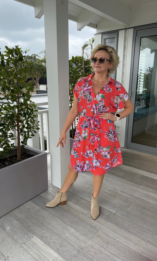 EVOLVE DESIGNS Red Floral Dress