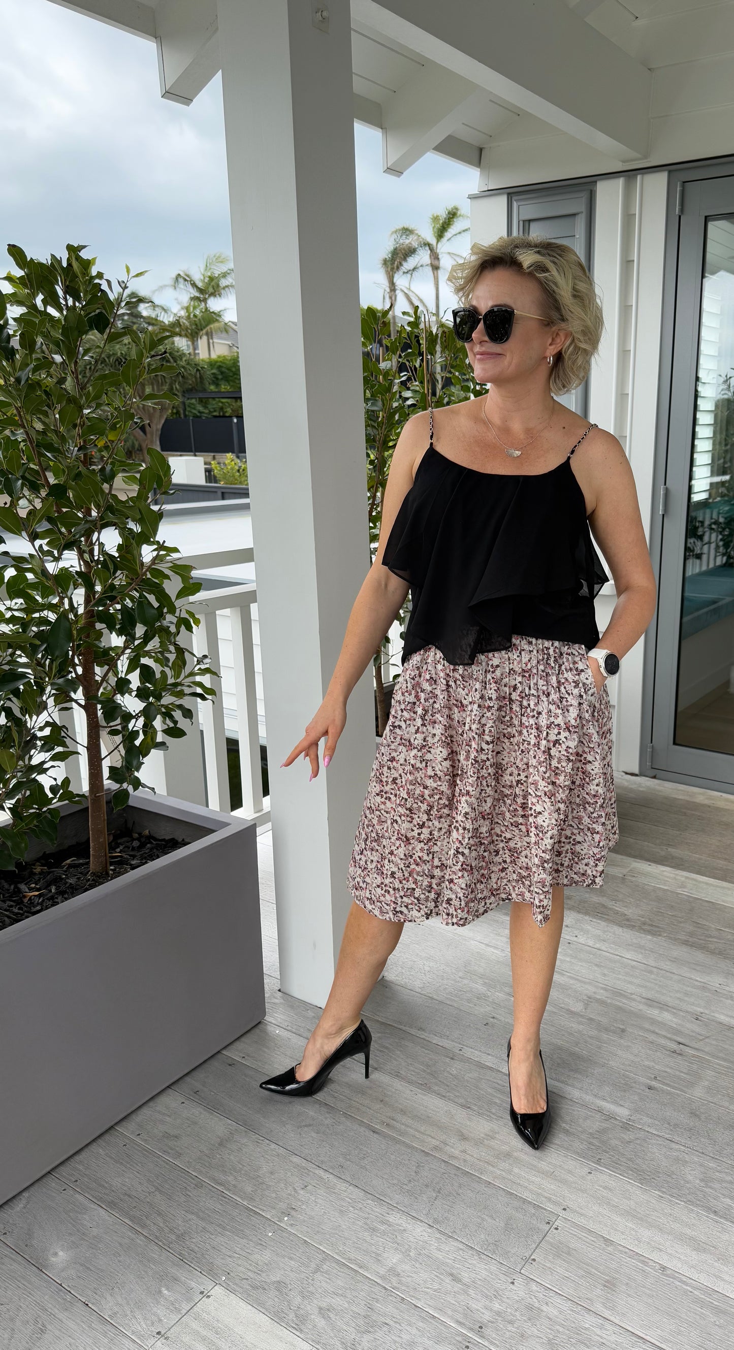 JULIETTE HOGAN Pink/White Floral Skirt