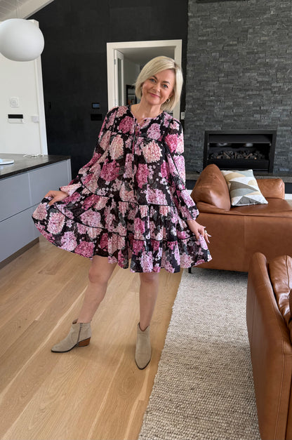 DECJUBA Knee Length Pink Floral Dress