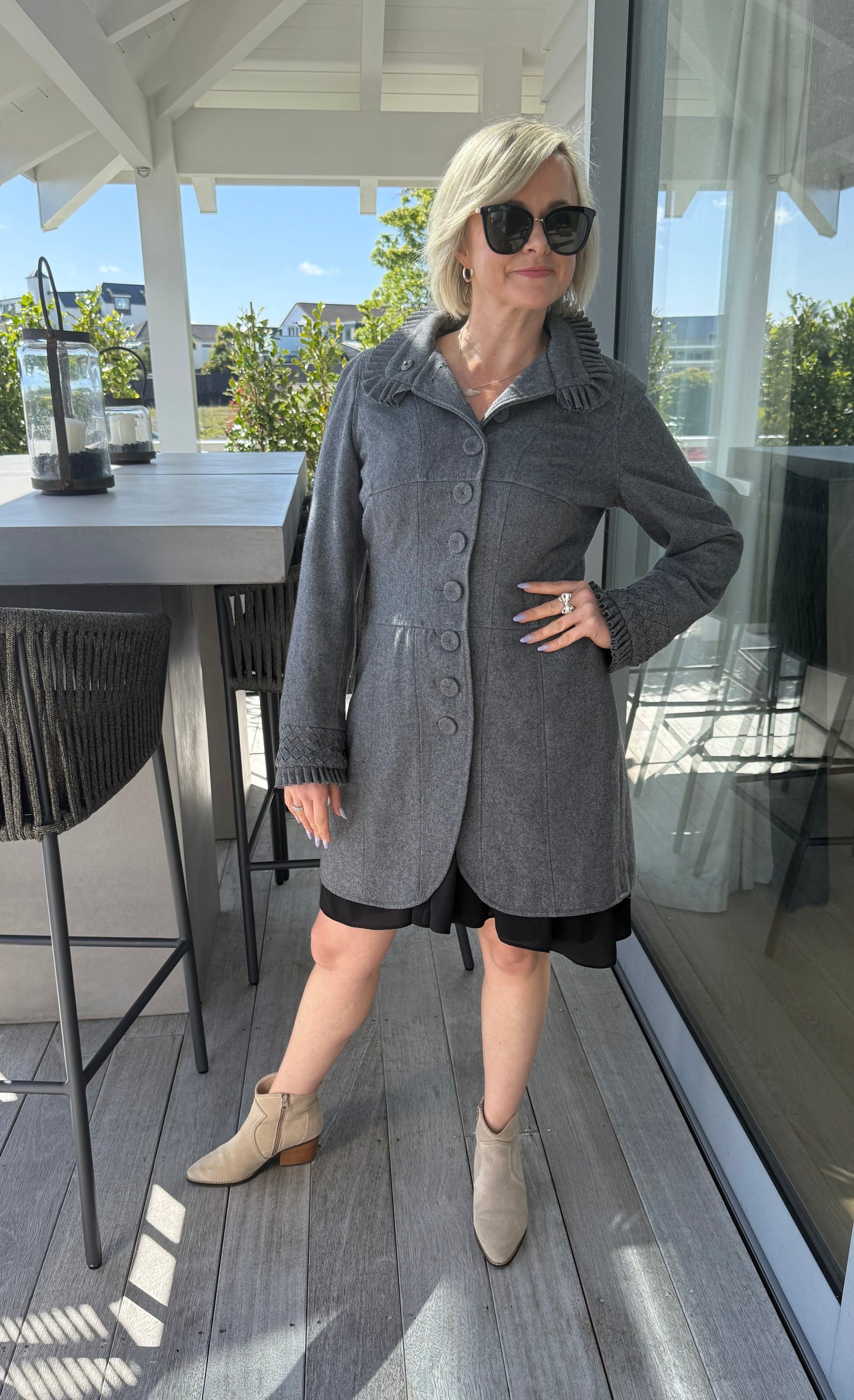 DUCHESS Grey Knee Length Wool Blend Coat