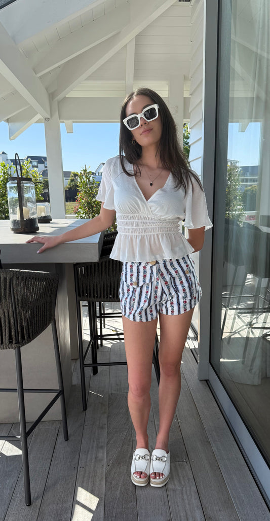 RUBY White Floral Shorts