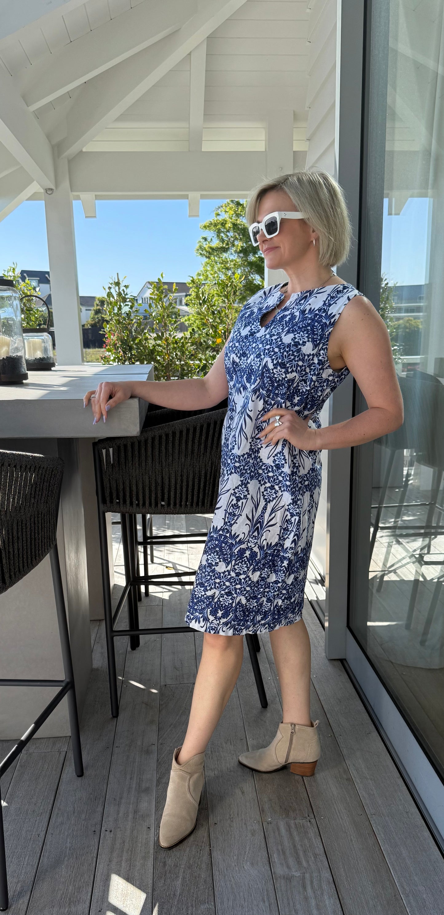 DAVID JONES Blue/White Dress