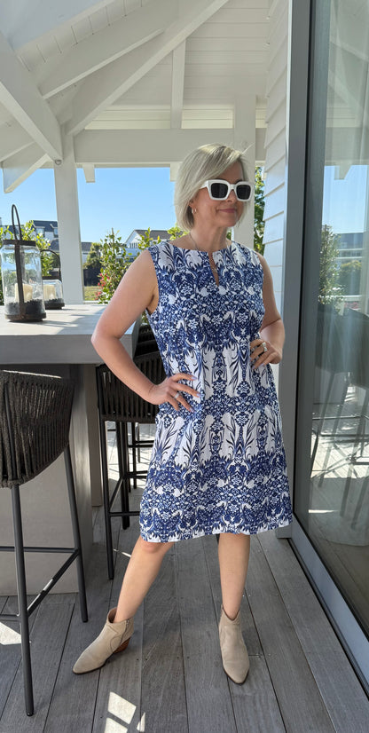 DAVID JONES Blue/White Dress