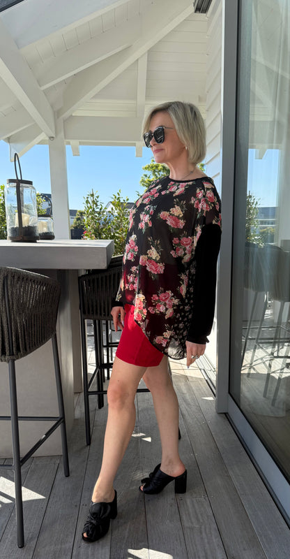KETZ-KE Black Floral Shirt/Top