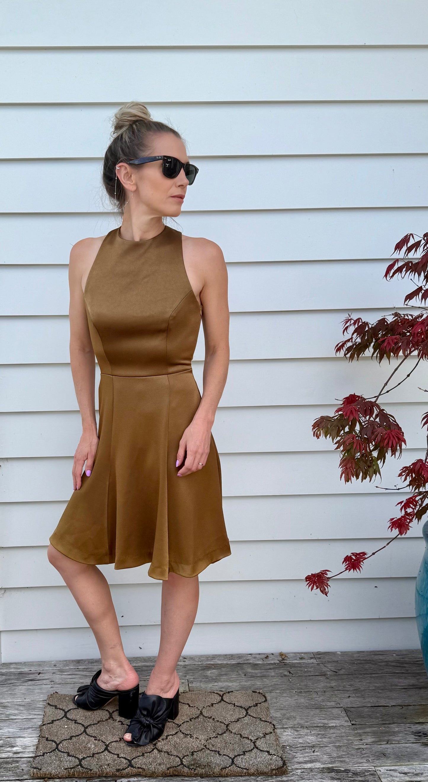 RUBY Gold Knee Length Dress