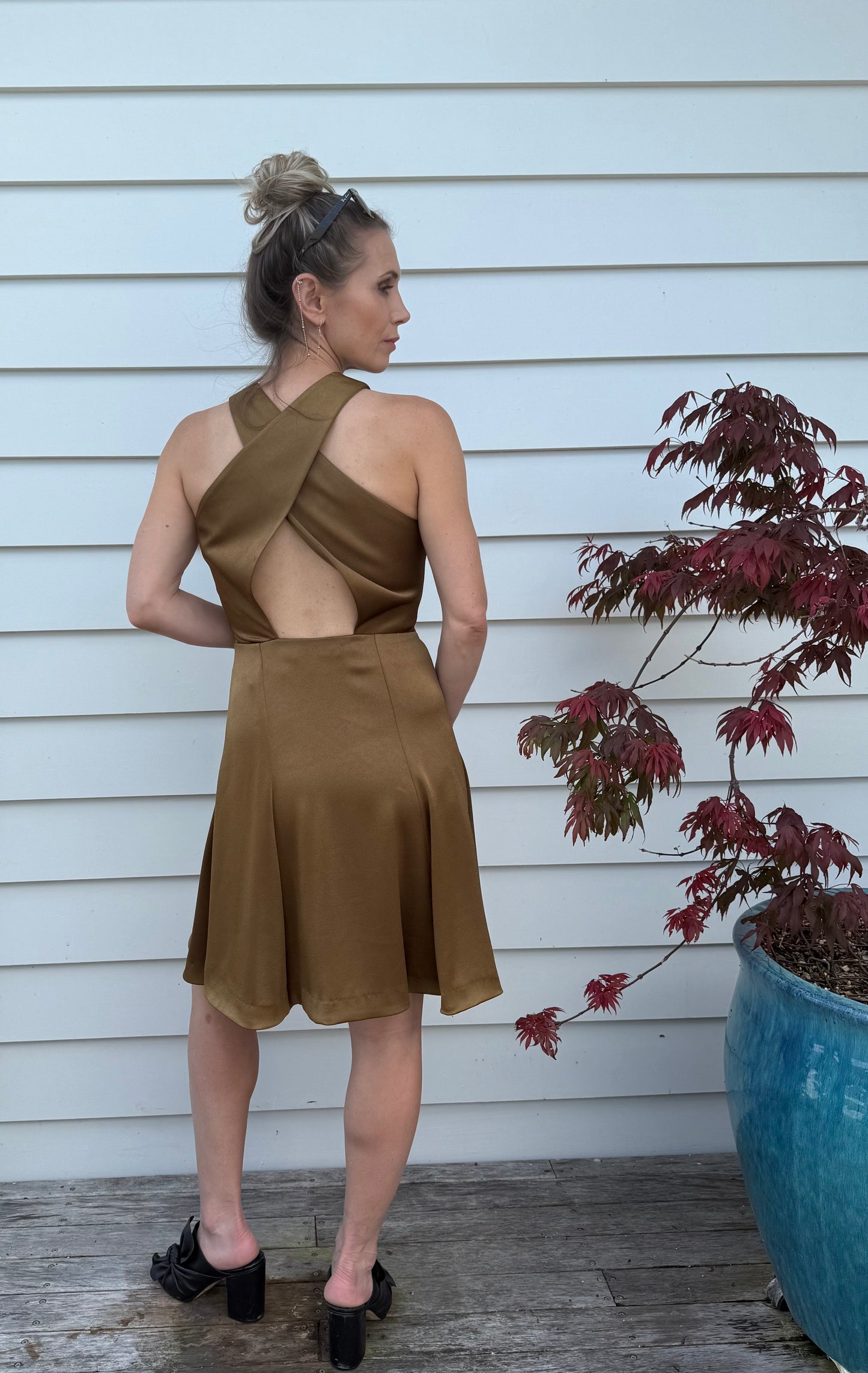 RUBY Gold Knee Length Dress