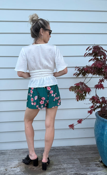 RUBY Green Floral Silk Shorts