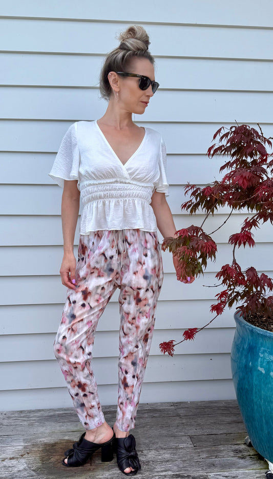 JULIETTE HOGAN Floral Silk Pants/Trousers