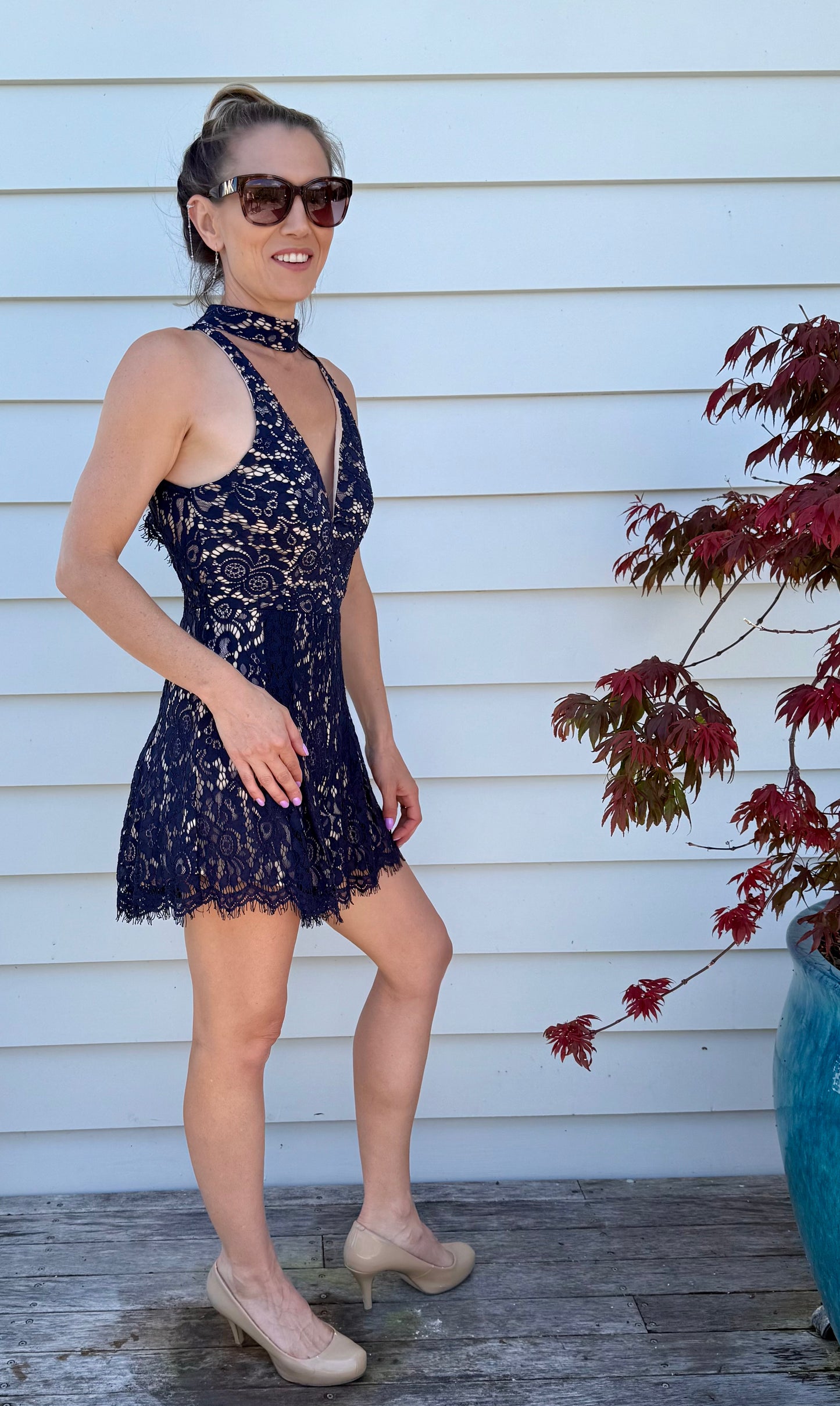Dark Blue Mini Laced Playsuit