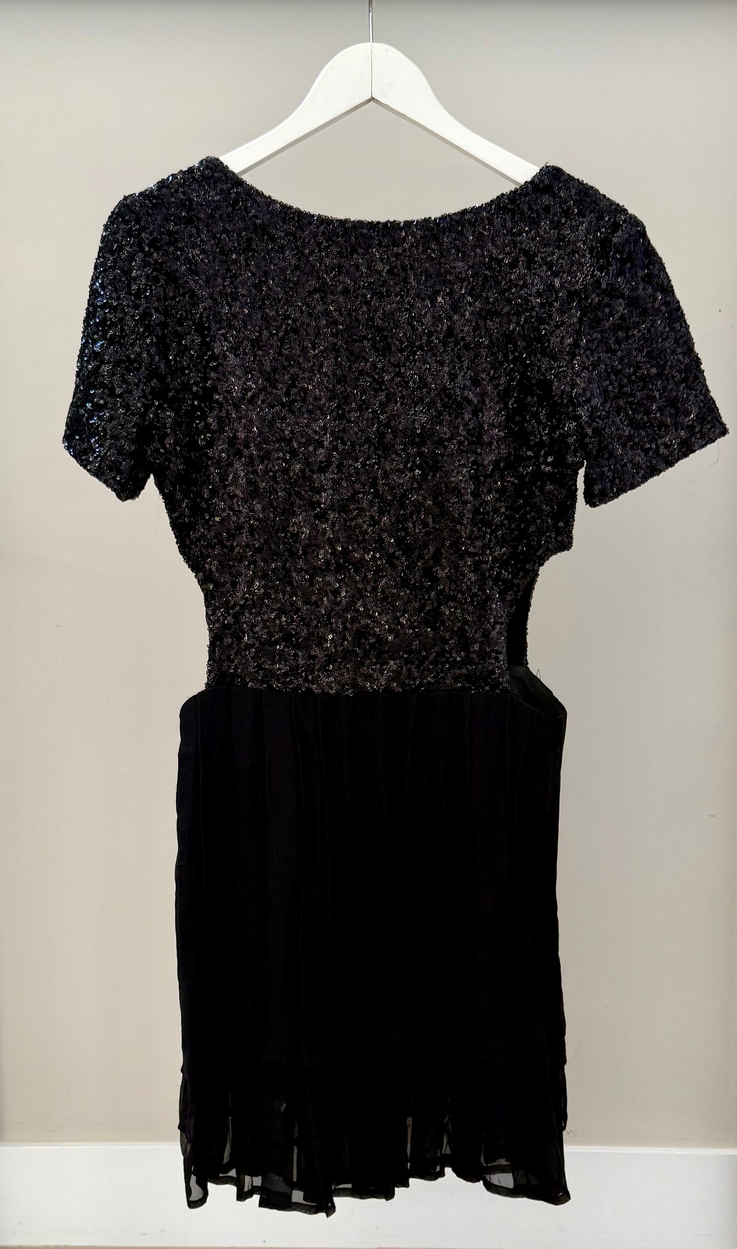 RUBY Formal Black Sequined/Silk Mini Dress
