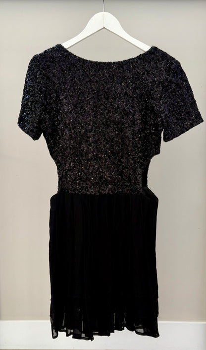 RUBY Formal Black Sequined/Silk Mini Dress