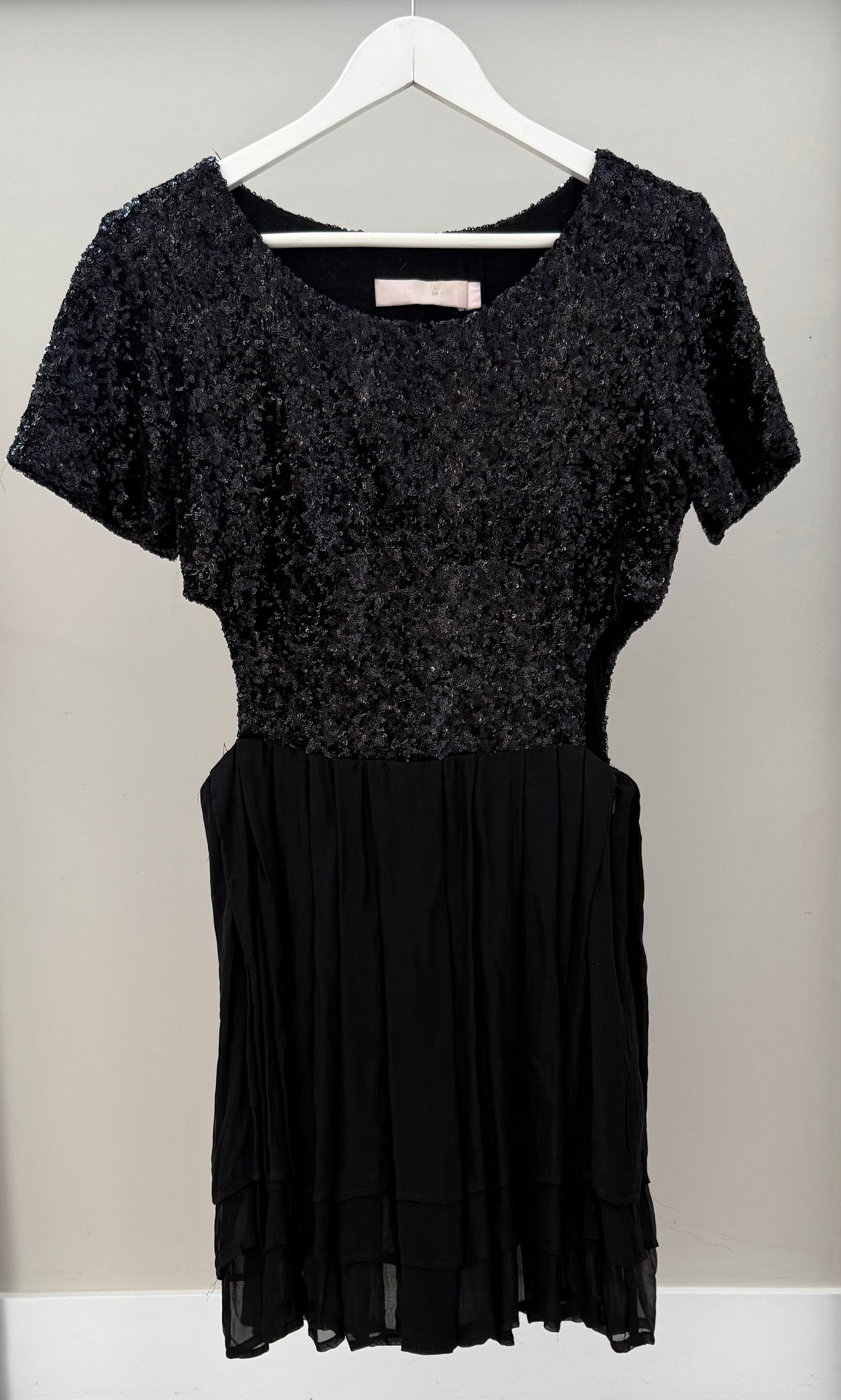 RUBY Formal Black Sequined/Silk Mini Dress