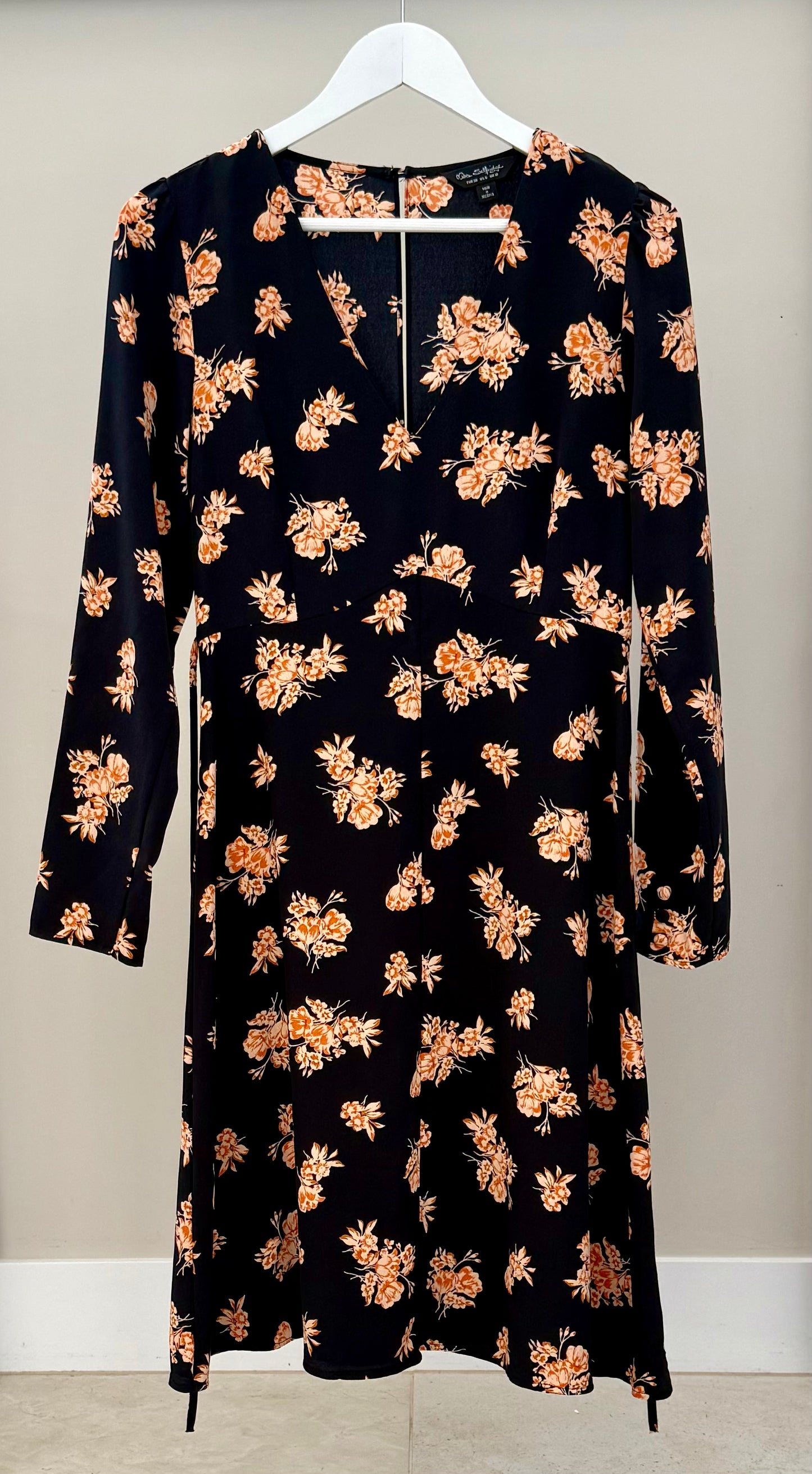 MISS SELFRIDGE Black/Orange Floral Knee Length Dress