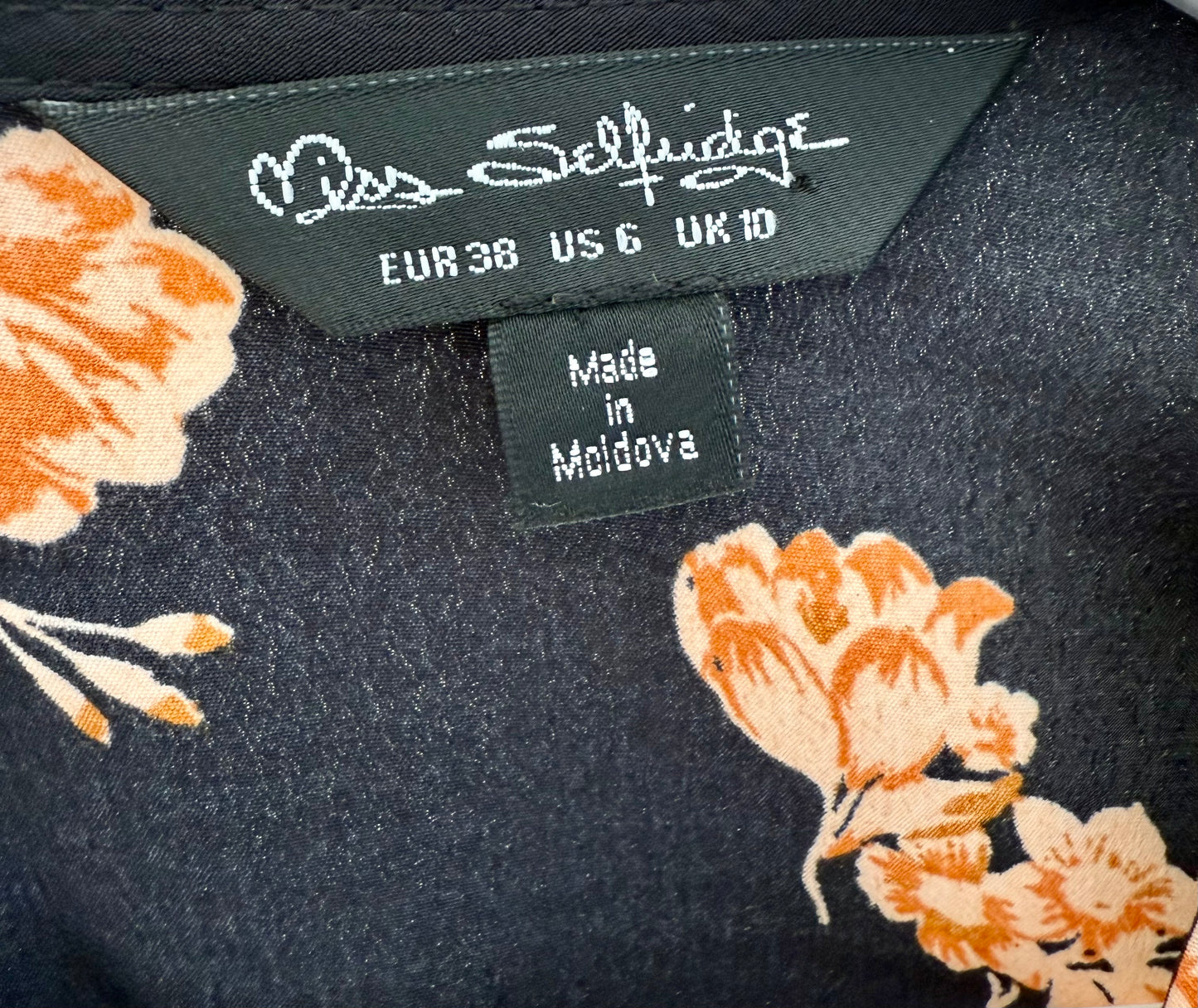 MISS SELFRIDGE Black/Orange Floral Knee Length Dress