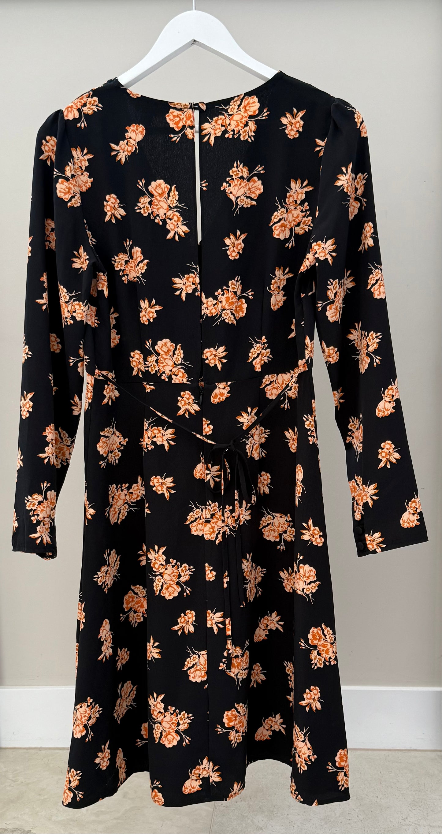 MISS SELFRIDGE Black/Orange Floral Knee Length Dress